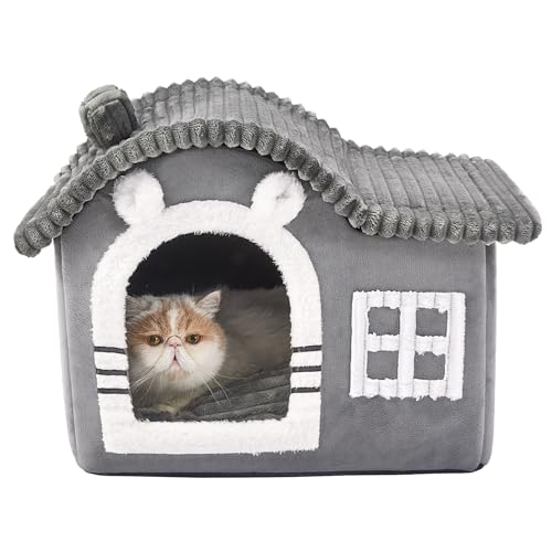 Jiupety Bär Katzenhaus für Katzen, Schornstein-Katzenhaus für Indoor-Katzen, genug Innenraum, Haustier-Tierhaus für 1,4-6,8 kg große Katze und Welpen, Cartoon süßes Kamin-Katzenhaus von Jiupety