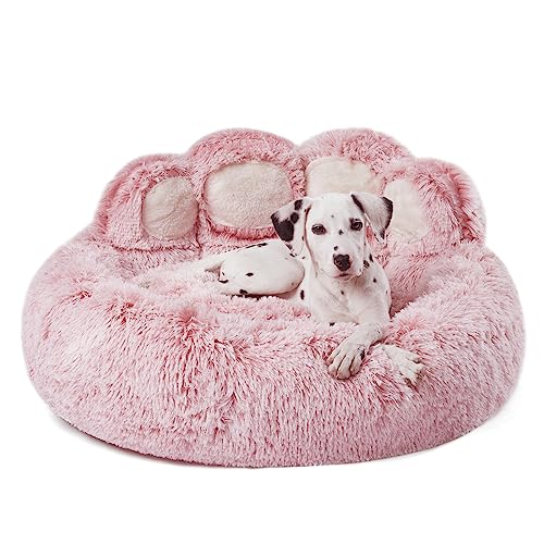 Jiupety Beruhigende Pfoten-Donut-Hundebett mit stehenden Pfoten, verbessertes beruhigendes Hundebett, gemütliches, bequemes Hundebett, kreatives Hunde-Donut-Bett mit Bärenpfoten, rosa, XL, 81,3 x 81,4 x 25,4 cm, Haustierpfoten-Hundebett für mittelgroße Hunde von Jiupety