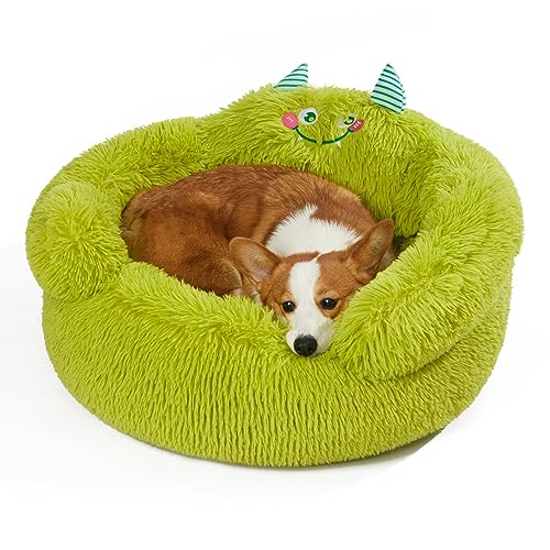 Jiupety Cute Calming Dog and Cat Bed, Indoor High Bolster Donut Dog Beds, Comfortable Plush Cuddler Dog Bed, L(27"x27"x14") Size for Medium Dogs and Cats, Cute Cartoon Soft Bed, Green. von Jiupety