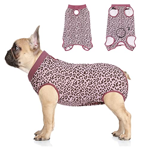 Jiupety Chirurgischer Genesungsanzug für Hunde, verstellbar, nicht passend für schlanken und langen Körper, Anti-Lecken chirurgischer Hunde-Einteiler, Rosa Leopard von Jiupety