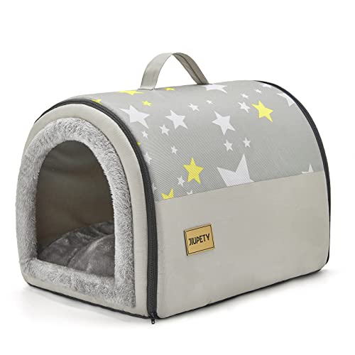 Jiupety Hundehütte Indoor, 2-in-1 Hundehaus für Drinnen, M Größe Hundehöhle Kleine Hunde für Katze und kleine Hunde, Warme Höhle Schlafnest, Grau von Jiupety