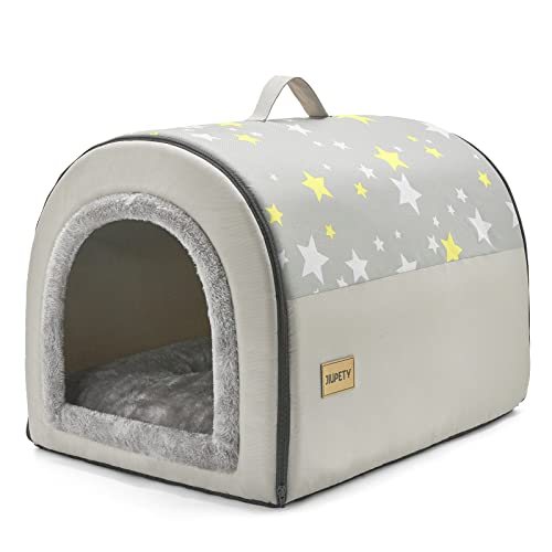 Jiupety Hundehütte Indoor, 2-in-1 Hundehaus für Drinnen, Größe L Hundehöhle Mittelgroße Hunde, Warme Höhle Schlafnest, Grau von Jiupety