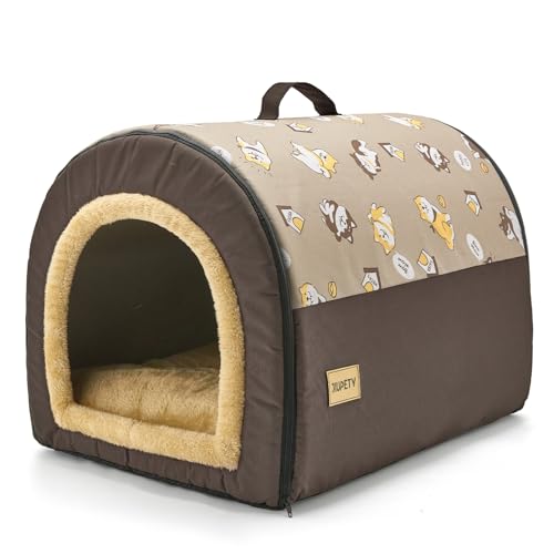 Jiupety Mittelgroße Hundehütte, 2 in 1 Hundehütte, XL Größe für mittelgroße Hunde, tragbare Hundehütte für mittelgroße Hunde, Braun von Jiupety