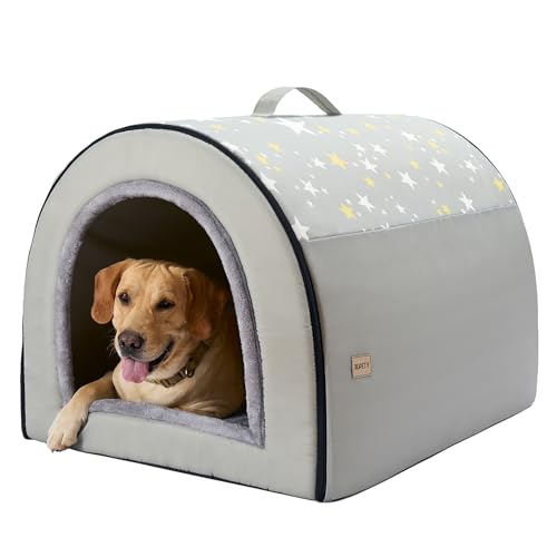Jiupety Hundehütte Indoor Große Hunde Isoliert,2-in-1 Hundehöhle Kuschelhöhle, Größe 3XL (99 x 81 x 71 cm) Hundehaus für Drinnen, Dog House, Sterngrau von Jiupety