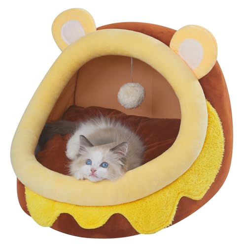 Jiupety Honey Pot Katzenbett Höhle, süßes Katzenbett für Indoor-Katze, schönes Kristallsamt-Iglu für Katze, warmes Höhlenbett für Welpen und Kätzchen, Honeypot, M von Jiupety