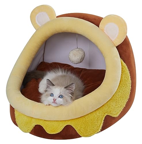 Jiupety Honey Pot Katzenbett Höhle, süßes Katzenbett für Indoor-Katze, schönes Kristallsamt-Iglu für Katze, warmes Höhlenbett für Welpen und Kätzchen, Honeypot, M von Jiupety