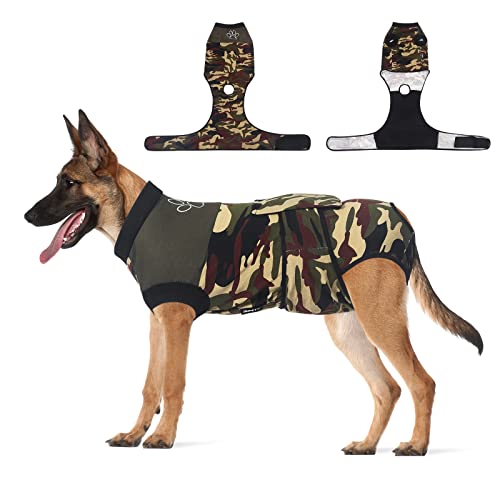 Jiupety Hunde-Genesungsanzug verstellbar, Hundebody für Bauchwunde nach Operationen, Ersatz-E-Halsband, Größe XXL, Anti-Lecken Chirurgischer Hunde-Einteiler Camo. von Jiupety