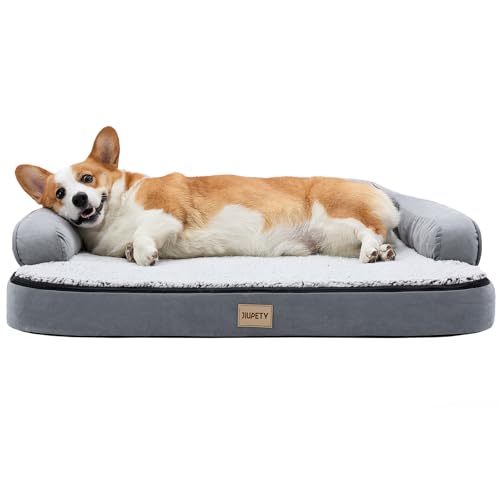 Jiupety Hundebett Orthopädisch Grosse Hunde Waschbar, Eierschalenstruktur Schwamm Hundesofa L 89 x 64 x 18 cm, Wasserdicht Hundekissen, Abnehmbares Hundekorb, Dog Bed Grey von Jiupety