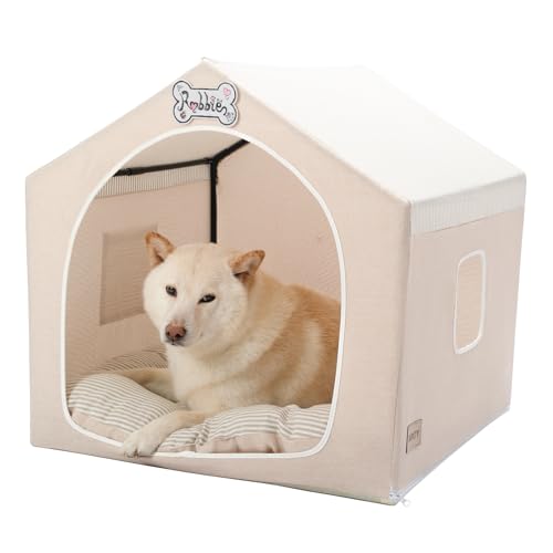 Jiupety Hundehöhle Hundehütte Indoor mit Rahmen, Waschbare, Zusammenklappbare Hundezelt, Hundehaus für Drinnen, Belüftbares Hundebett mit Dach für 9-18 kg, L Größe 64x64x64 cm, Beige Jiupety Hundehöhle Hundehütte Indoor mit Rahmen, Waschbare, Zusammenklappbare Hundezelt, Hundehaus für Drinnen, Belüftbares Hundebett mit Dach für 9-18 kg, L Größe 64x64x64 cm, Beige von Jiupety