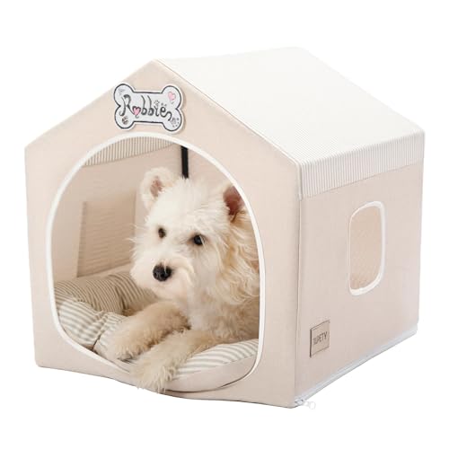 Jiupety Hundehütte für den Innenbereich, mit Rahmen, niedliches Hundezelt mit Höhle, atmungsaktiv, waschbar und faltbar, geeignet für 4,5–9 kg Welpen und Katzen, Größe M (43,2 x 43,2 x 43,2 cm), Beige Jiupety Hundehütte für den Innenbereich, mit Rahmen, niedliches Hundezelt mit Höhle, atmungsaktiv, waschbar und faltbar, geeignet für 4,5–9 kg Welpen und Katzen, Größe M (43,2 x 43,2 x 43,2 cm), Beige von Jiupety