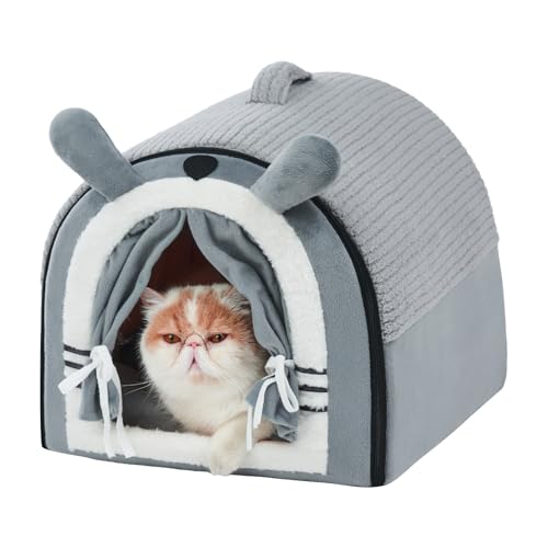 Jiupety Katzenhöhle Warm mit Vorhängen, Tragbare Katzenhaus Indoor mit Tragegriff, Größe S Katzenhütte für Kätzchen, Waschbare Polsterung, Rutschfestem Boden, Grau Jiupety Katzenhöhle Warm mit Vorhängen, Tragbare Katzenhaus Indoor mit Tragegriff, Größe S Katzenhütte für Kätzchen, Waschbare Polsterung, Rutschfestem Boden, Grau von Jiupety