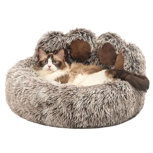 Jiupety Hundekissen Hundebett Round von Pfote Form,Beruhigendes Donut-hundesofa für mittlere und kleine Hunde,Kunstfell-Katzenbett,bequem und weich,waschmaschinenfest, mittelgroß Größe, grau ﻿ von Jiupety