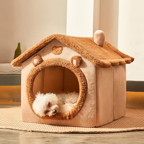 Jiupety Hundehöhle Kleine Hunde mit süßen Bärenohren, Hundehütte Indoor für Kleine Hunde, Hundehaus für Drinnen, Größe L Hundebett mit Dach, Brown Bear Jiupety Hundehöhle Kleine Hunde mit süßen Bärenohren, Hundehütte Indoor für Kleine Hunde, Hundehaus für Drinnen, Größe L Hundebett mit Dach, Brown Bear von Jiupety