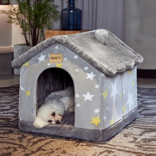 Jiupety Hundehöhle Kleine Hunde mit Sternmuster, Hundehütte Indoor für Katze und Kleine Hunde, Hundehaus für Drinnen, Größe M Hundebett mit Dach, Grey Star Jiupety Hundehöhle Kleine Hunde mit Sternmuster, Hundehütte Indoor für Katze und Kleine Hunde, Hundehaus für Drinnen, Größe M Hundebett mit Dach, Grey Star von Jiupety