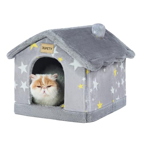 Jiupety Katzenhaus Indoor mit Sternmuster, Katzenhöhle Warm für Katze und Welpen, Größe S Cat House mit Dach, Grey Star Jiupety Katzenhaus Indoor mit Sternmuster, Katzenhöhle Warm für Katze und Welpen, Größe S Cat House mit Dach, Grey Star von Jiupety