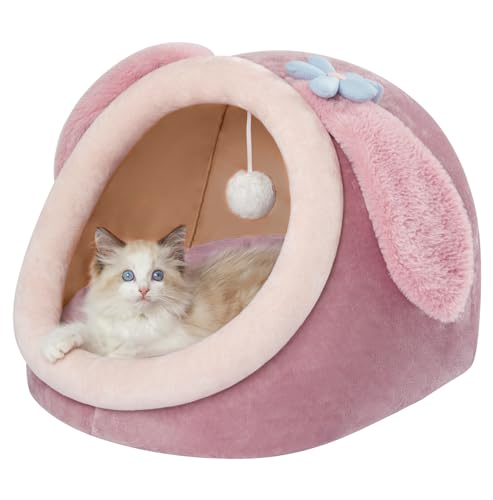Jiupety Niedliches Katzenbett für Indoor-Katze, schöne Katzenhäuser für Indoor-Katzen und Iglu für Katze, warme Katzenbetthöhle für Welpen und Kätzchen, rosa Kaninchen, M von Jiupety