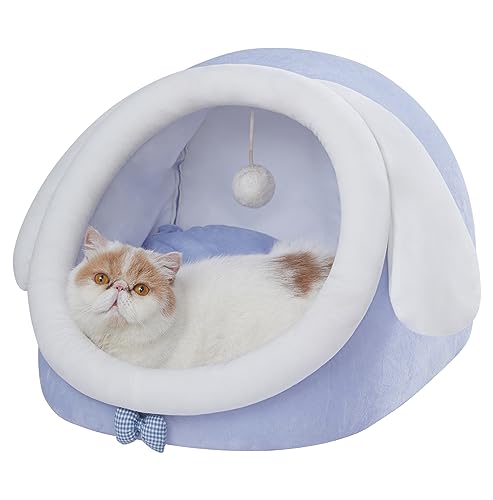 Jiupety Katzenbett für Hauskatzen, weiches, gemütliches Katzenbett, Höhle, passend für viele Katzen und Welpen, schönes Katzenbett, Blau, Größe L von Jiupety