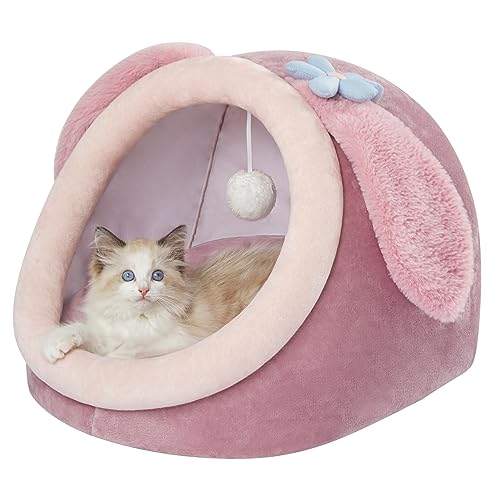 Jiupety Katzenbetthöhle, rosa Katzenbett für Hauskatzen, weiches, gemütliches Katzenbett, Höhle für Katzen bis zu 7,3 kg und Welpen, rosa Kaninchen, M von Jiupety