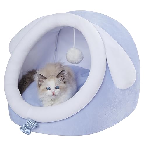 Jiupety Katzenbett für Hauskatzen, weiches, gemütliches Katzenbett, Höhle für Katzen bis zu 7,3 kg und Welpen, schönes Katzenbett, Blau, Größe M von Jiupety