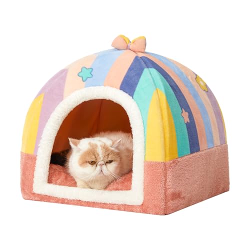 Jiupety Katzenhöhle für Drinnen, 2-in-1 Faltbare Katzenbett für Katzen, Nettes Warmes Katzenbett Höhle mit Abnehmbarem Waschbaren Kissen, 43 cm Katzenhaus Indoor, Rosa Jiupety Katzenhöhle für Drinnen, 2-in-1 Faltbare Katzenbett für Katzen, Nettes Warmes Katzenbett Höhle mit Abnehmbarem Waschbaren Kissen, 43 cm Katzenhaus Indoor, Rosa von Jiupety