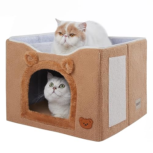 Jiupety Katzenhaus mit Katzenkratzer, Katzenhäuser für Indoor-Katzen, Indoor Katzenbett Höhle für Kätzchen und große Katzen bis zu 9.1 kg, Braun von Jiupety