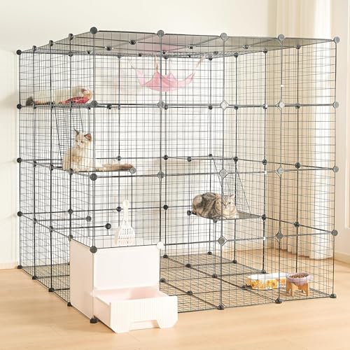 Jiupety Katzenkäfig mit Katzenklo, DIY-Gehege, großes Laufstall, abnehmbar, großer Übungsplatz, 139,7 cm L x 139,7 cm B x 139,7 cm H von Jiupety