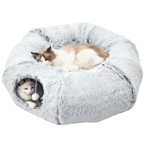 JIUPETY Katzentunnel Plüsch mit Schlafplatz, Faltbar Katzentunnel Bett XXL, Katzen Tunnel mit baumelnden Bällen, Cat Tunnel für Katzen, Kaninchen, Frettchen, Light Grey JIUPETY Katzentunnel Plüsch mit Schlafplatz, Faltbar Katzentunnel Bett XXL, Katzen Tunnel mit baumelnden Bällen, Cat Tunnel für Katzen, Kaninchen, Frettchen, Light Grey von Jiupety