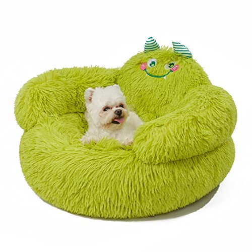 Jiupety Cute Calming Dog and Cat Bed, Indoor High Bolster Donut Dog Beds, Comfortable Plush Cuddler Dog Bed, M(24"x24"x14") Size for Small Dogs and Cats, Cute Cartoon Soft Bed, Green. von Jiupety