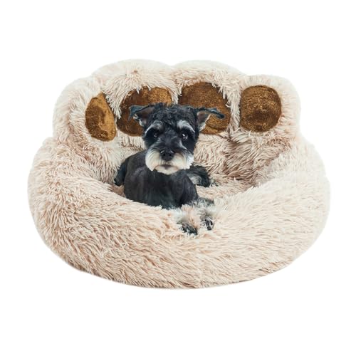 Jiupety Round Hundebett Flauschig von Pfote Form, Donut Hundebetten, Hundebett Kleine Hunde Größe 66cm, Dog Bed Bequem und Weich, Hundebettn Waschbar, Kamel von Jiupety