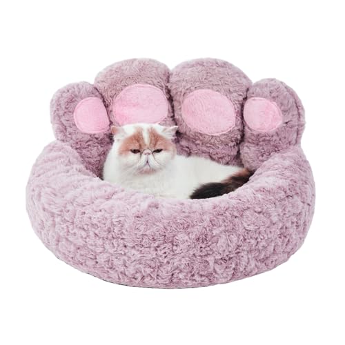 Jiupety Round Katzenbett Flauschig von Pfote Form, Donut-Hundebettn Katzenbetten, Hundebett Kleine Hunde Größe 56cm, Cat Bed Bequem und Weich, Katzenbett Waschbar, Violett von Jiupety
