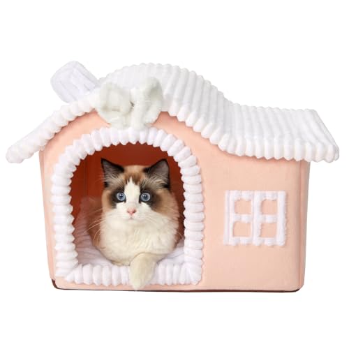 Jiupety Rosa Katzenhaus für Katzen, Schornstein Katzenhäuser für Indoor Katzen, genug Innenraum, Haustier Tierhaus für 1,4-4,5 kg Katze, Cartoon Niedliches Schornstein Katzenhaus von Jiupety