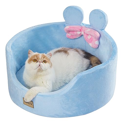 Jiupety Rundes Katzenbett, niedliches kleines Hundebett für Indoor-Katzen, Welpen und Kätzchen, flauschige Prinzessinnen-Katzen-Couch mit abnehmbarem Kissen, beruhigendes großes Katzenbett mit von Jiupety
