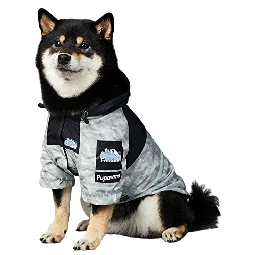 JizahPET Hunde-Regenmantel, Regenjacke, wasserdicht und winddicht, warm und atmungsaktiv, modischer Trend, Hundekleidung mit Loch für die Leine, für kleine, mittelgroße und große Hunde (Grau, L) von JizahPET