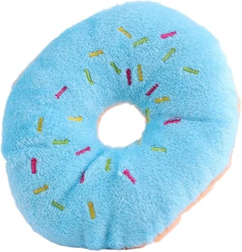 Jizlan 1 x Donut-Kauspielzeug für Hunde, weiches Plüsch-Donut-Sound-Spielzeug, niedliches Haustier-Bissquietschgeräusch, Welpen, Hund, Plüsch-Kauspielzeug, Haustierzubehör für Welpen (blau) von Jizlan