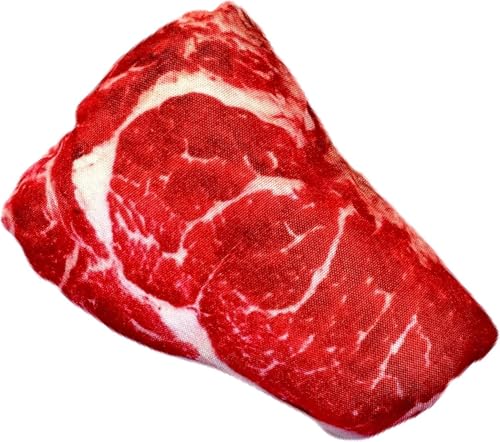 Jizlan Realistisches Futter Steak Plüsch Hund Quietschspielzeug Weiche Lebensmittelform Haustier Kauspielzeug für Kleine Mittlere Hunde und Nicht Aggressive Kauer, Welpenzähne Sauberes Kauspielzeug von Jizlan
