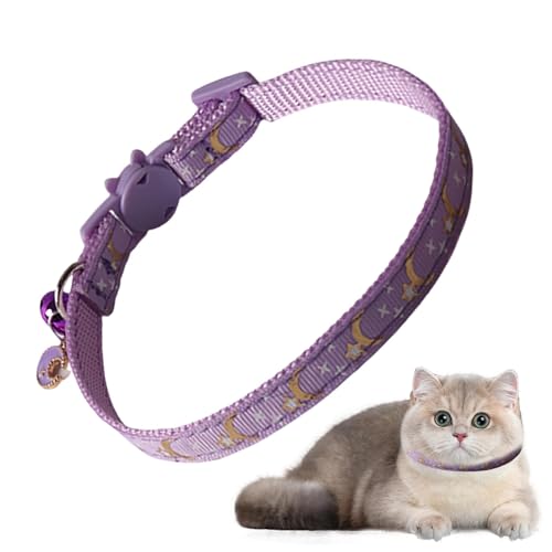 Jlkegfdf Katzenglocken-Halsband, niedliches Katzenhalsband mit Stern- und Mond-Design – Sicherheitshalsband für Haustiere, Sicherheitshalsband, bequem mit Glocke für kleine und mittelgroße Katzen von Jlkegfdf
