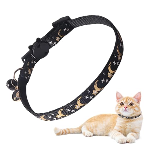 Jlkegfdf Katzenhalsband mit Mond und Stern, niedliches Katzenhalsband mit Stern- und Mond-Design, Sicherheitshalsband für Haustiere, sicheres Haustierhalsband, bequem mit Glocke für kleine und von Jlkegfdf