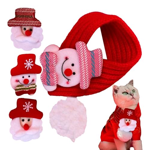 Jlkegfdf Winterschal mit Katzen-Weihnachtsmann, gestrickter Haustier-Schal, warmes Haustier-Kostüm, Schal mit 4 Dekoren für Weihnachtsfeier von Jlkegfdf