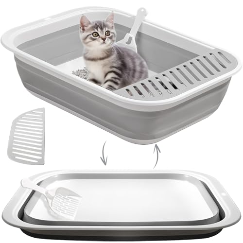 Katzentoilette, zusammenklappbar, mit Schaufel, offenes Töpfchen, Katzentoilette, tragbare Katzentoilette, Reisestreu, leicht zu reinigen und zusammenzubauen, 2 Stück Katzentoilette, zusammenklappbar, mit Schaufel, offenes Töpfchen, Katzentoilette, tragbare Katzentoilette, Reisestreu, leicht zu reinigen und zusammenzubauen, 2 Stück von Jninexiu