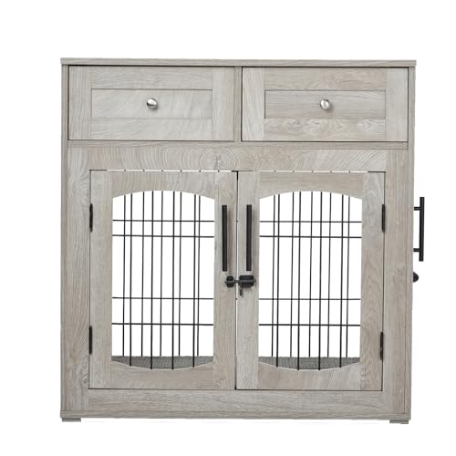 JoanKaren Hundekäfig Möbel, Hundehütte Innen, Holz Hundekäfig Tisch mit Schubladen Aufbewahrung, Heavy Duty Möbel Stil Hundebox von JoanKaren
