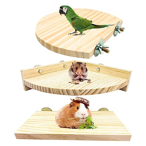 3 Stück Naturholz Ständer Plattform Spielzeug Holz Springen Klettern Sprungbrett Spielzeug Zubehör für Kleintier Vögel und Hamster (B) von Joayuezo