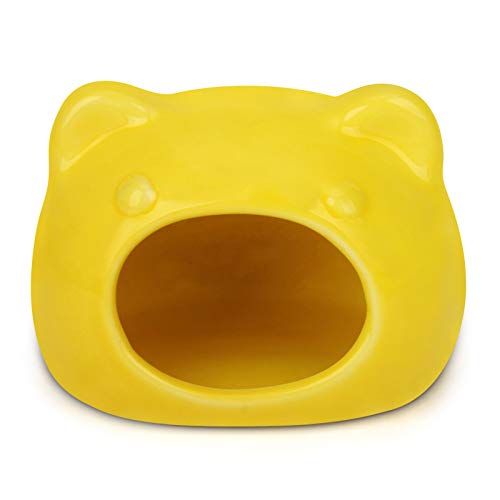 Joayuezo Hamster Keramik Futterschalen Keramikhaus für Hamster Kühles Bett für den Sommer per Chinchilla, Ratte, Mäuse, Rennmäuse (Cat Yellow) von Joayuezo