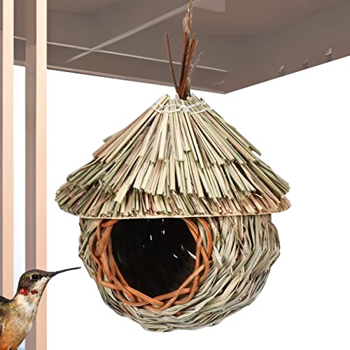 Hängendes Vogelnest - Handgewebtes Hängekolibri-Nest,Vogelhaus Nest Vogelkäfige Nest Gras Vogelhütte für Gartenfenster Outdoor Home Rasendekoration Joberio von Joberio