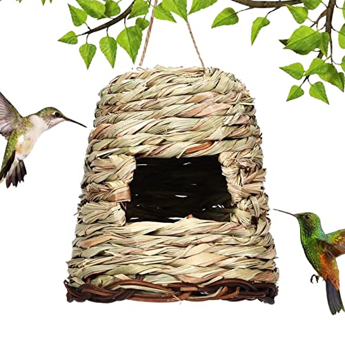 Kolibri-Nest-Dekor | Handgewebtes Hängekolibri-Nest | Vogelhaus Nest Vogelkäfige Nest Gras Vogelhütte für Gartenfenster Outdoor Home Rasendekoration Joberio von Joberio