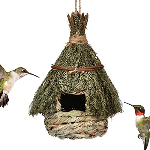 Kolibri-Nest-Dekor - Handgewebtes Kolibri-Nest | Gras-Hänge-Vogelhütte Vogelschutzbucht für hängenden Garten im Freien, Balkon, Veranda, Baumstamm Joberio von Joberio