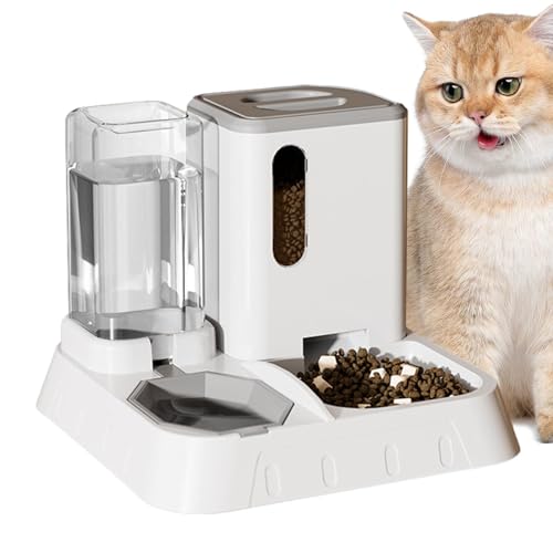Pet Automatic Feeder, 2-in-1 Transparent Automatischer Wasser- & Futterspender, Katzenfutterstation, Automatischer Katzenfutterspender, Anti-Rutsch Große Kapazität Pet Feeding Supplies, Press Cat von Joberio