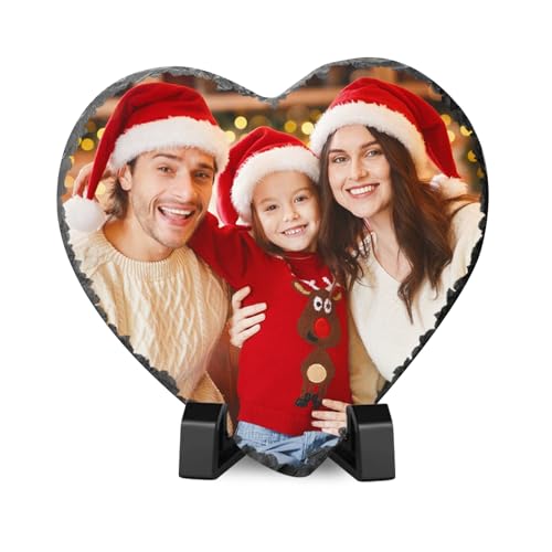 Jodimitty Foto Schieferplatte personalisierte Fotogeschenke Türschilder mit Ständer, Festival Geburtstagsgeschenke, Jahrestag, Einweihungsfeier, Tischdekoration, Weihnachtsdeko (Herz) von Jodimitty