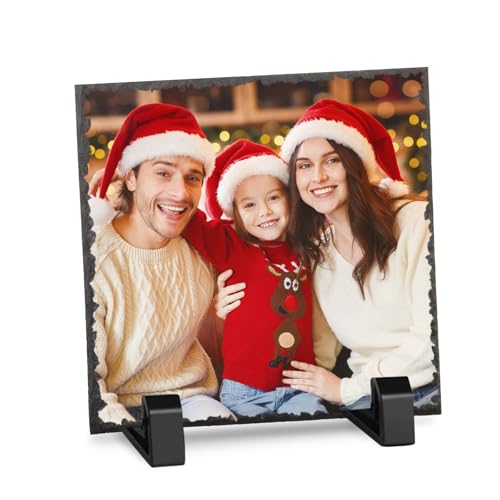 Jodimitty Foto Schieferplatte personalisierte Fotogeschenke Türschilder mit Ständer, Festival Geburtstagsgeschenke, Jahrestag, Einweihungsfeier, Tischdekoration, Weihnachtsdeko (Quadrat) von Jodimitty