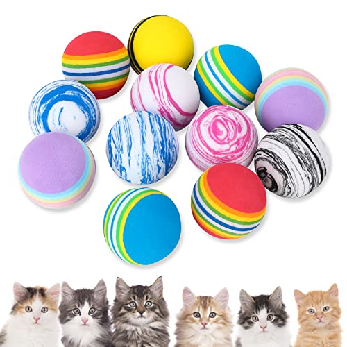 12 Stück Katzenspielzeug Bälle, Interaktives Kätzchen Spielzeug Regenbogen Katzenbälle,Bunte Schaumstoffbälle für Haustier, Katze, Kätzchen,Trainingssport, Indoor Outdoor Aktivität, Vergnügungspark(A) von Jodsen