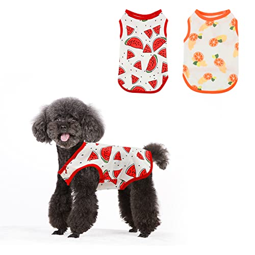 2 Stück Hunde-T-Shirt Hundeshirts Hundehemden Kleine Hundekleidung Baumwolle Haustier Shirts Welpe Obst Bedrucktes T-Shirt Dünne Sommer Weste Atmungsaktive Welpen-Sweatshirt Chihuahua Kleidun (M) von Jodsen